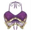 Agoky Women's Indian Belly Dance Bra Fringe Shiny Brassiere Sequin Mesh Plastic Beads Crop Top Purple One Size view 4