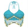 Agoky Women's Indian Belly Dance Bra Fringe Shiny Brassiere Sequin Mesh Plastic Beads Crop Top Light Blue One Size view 3