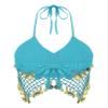 Agoky Women's Indian Belly Dance Bra Fringe Shiny Brassiere Sequin Mesh Plastic Beads Crop Top Light Blue One Size view 4