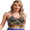 Agoky Women's Indian Belly Dance Bra Fringe Shiny Brassiere Sequin Mesh Plastic Beads Crop Top Black&Gold One Size view 1