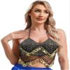 Agoky Women's Indian Belly Dance Bra Fringe Shiny Brassiere Sequin Mesh Plastic Beads Crop Top Black&Gold One Size view 2