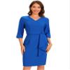 Allegra K Work Office Casual Dresses for Women's Half Sleeve Work Midi Dress Medium Blue view 1