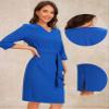 Allegra K Work Office Casual Dresses for Women's Half Sleeve Work Midi Dress Medium Blue view 2