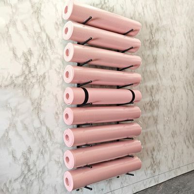 Blazea Thick Yoga Mats Holder for Home Workout, Fitness Gear Gym Equipment Storage Rack, Black 9-Tiers Yoga Room Decor Wall Mount, Space Saving Yoga Mat Shelf
