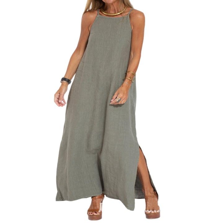 Geleglaer Linen Dresses for Womens Sleeveless Maxi Dress Sleeveless Linen Dress Casual Summer Dress Tank Long Dress Grey 2024 Linen Shift Dress