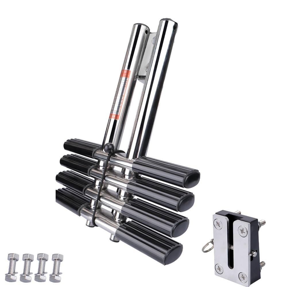 Heavy Duty 4 Steps Boat Marine Dual Vertical Telescoping Tube Stainless Steel Sport Diver Ladder with Mount for Marine Boat,Pontoon Boat,Yacht