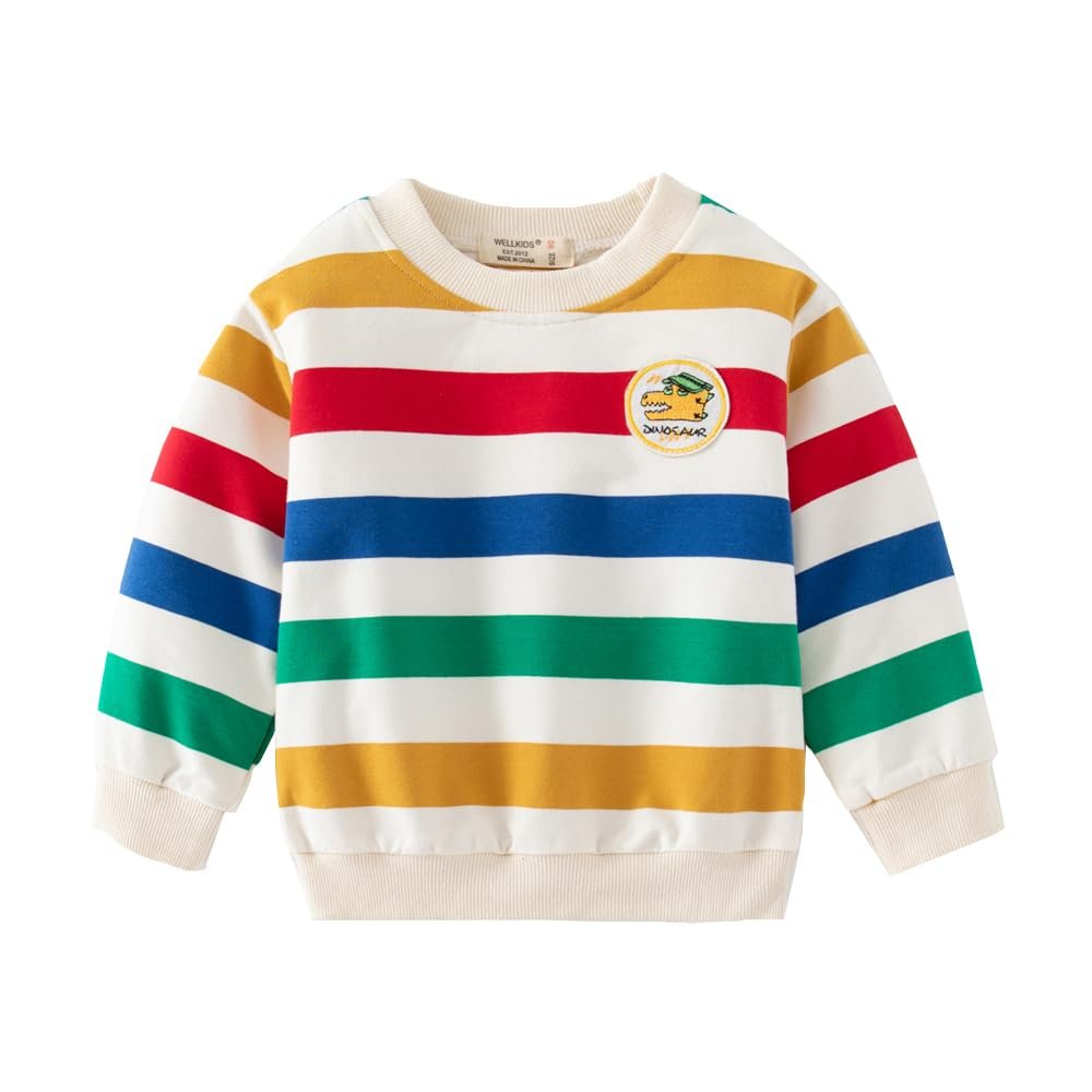 LitBud Sweatshirt Toddler Boys Rainbow Crewneck Pullover Boy Cotton Top T Shirt Long Sleeve Casual Jumper White for Kids Autumn Winter Size 4-5 Years Old 5T