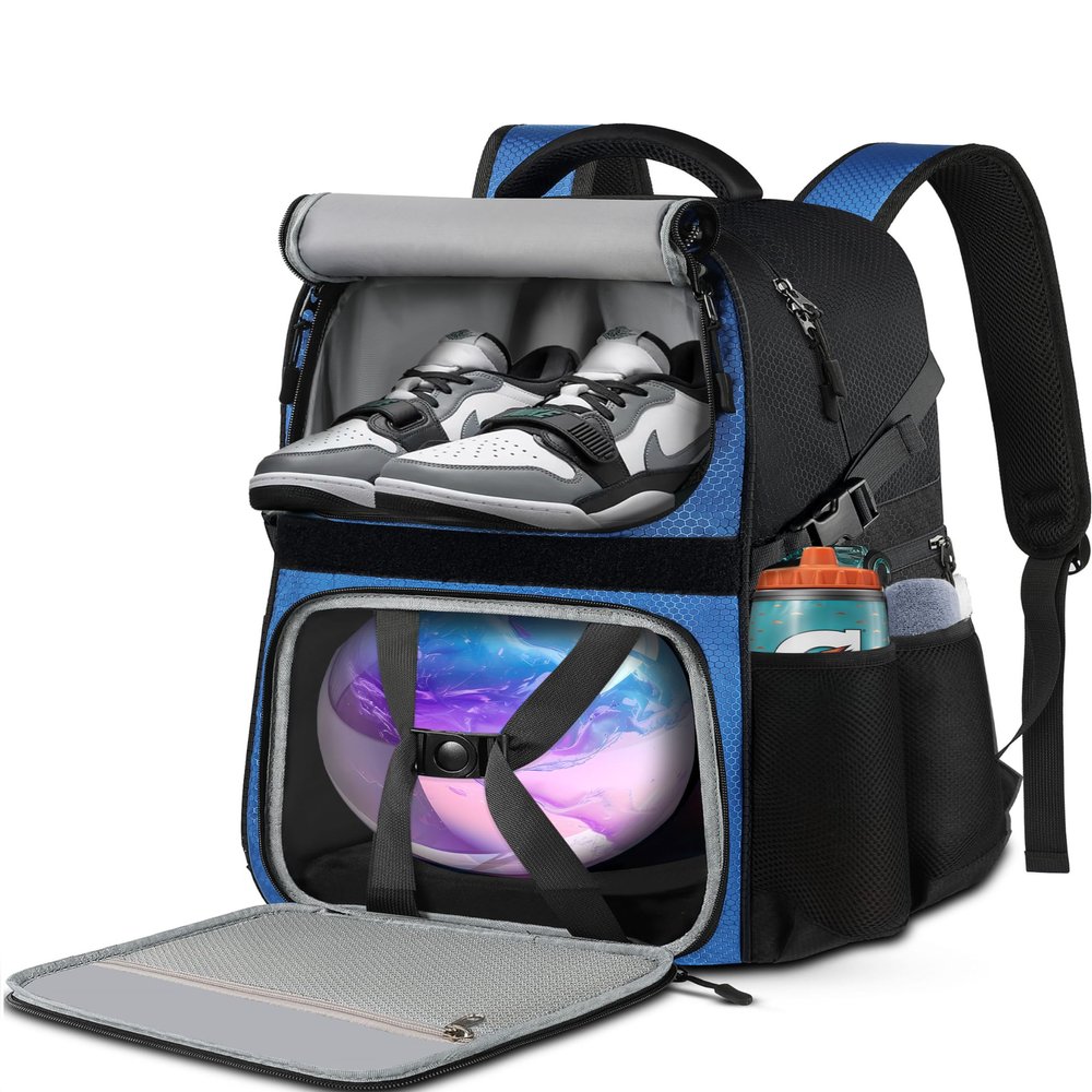 LOINTET Bowling Ball Bag, Single Bowling Backpack with Shoe Totes Bag Up to Size 16, Padded Ball Holder, Accessories Gifts for Lovers/Player, Blue