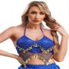 QinCiao Women's Tassel Belly Dance Bras Sequin Mesh Plastic Beads Performance Crop Top Costumes Royal Blue One Size view 1
