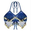 QinCiao Women's Tassel Belly Dance Bras Sequin Mesh Plastic Beads Performance Crop Top Costumes Royal Blue One Size view 4