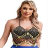 LiiYii Women's Belly Dancing Bra Top Beaded Tassel Sequin Mesh Plastic Beads Costumes Dancewear Black&Gold One Size view 1