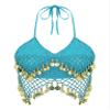 QinCiao Women's Tassel Belly Dance Bras Sequin Mesh Plastic Beads Performance Crop Top Costumes Light Blue One Size view 3