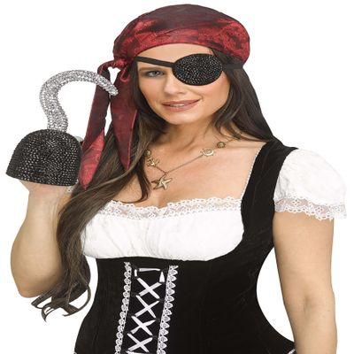 Fun World Adult Rhinestone Pirate Hook Accessory | Pirate Costume Accessories Standard Black
