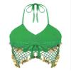 Freebily Women's Shiny Sequin Mesh Plastic Beads Bra Crop Top Belly Dance Wear Tassel Costume Green One Size view 4