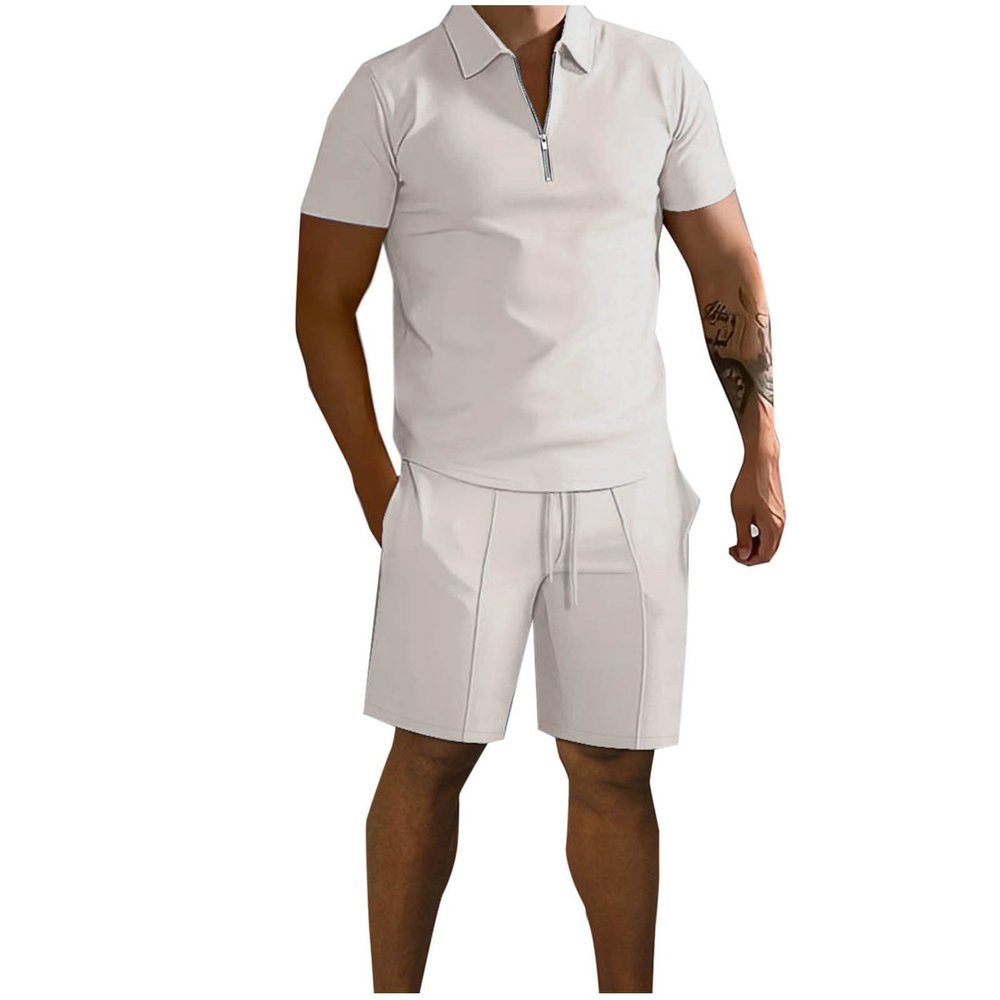 Cambkatl Mens 1/4 Zipper Tracksuit Short Sleeve Sweatsuits Pullover Sports Shirt and Shorts 2 Piece Outfits with Pockets