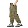 MINI PANDA Boys' Jogger Pants, Kids' Stretch Twill Casual Cargo Pants Green view 1