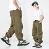 MINI PANDA Boys' Jogger Pants, Kids' Stretch Twill Casual Cargo Pants Green view 3