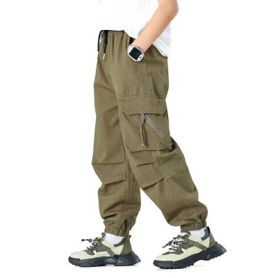 MINI PANDA Boys' Jogger Pants, Kids' Stretch Twill Casual Cargo Pants Green