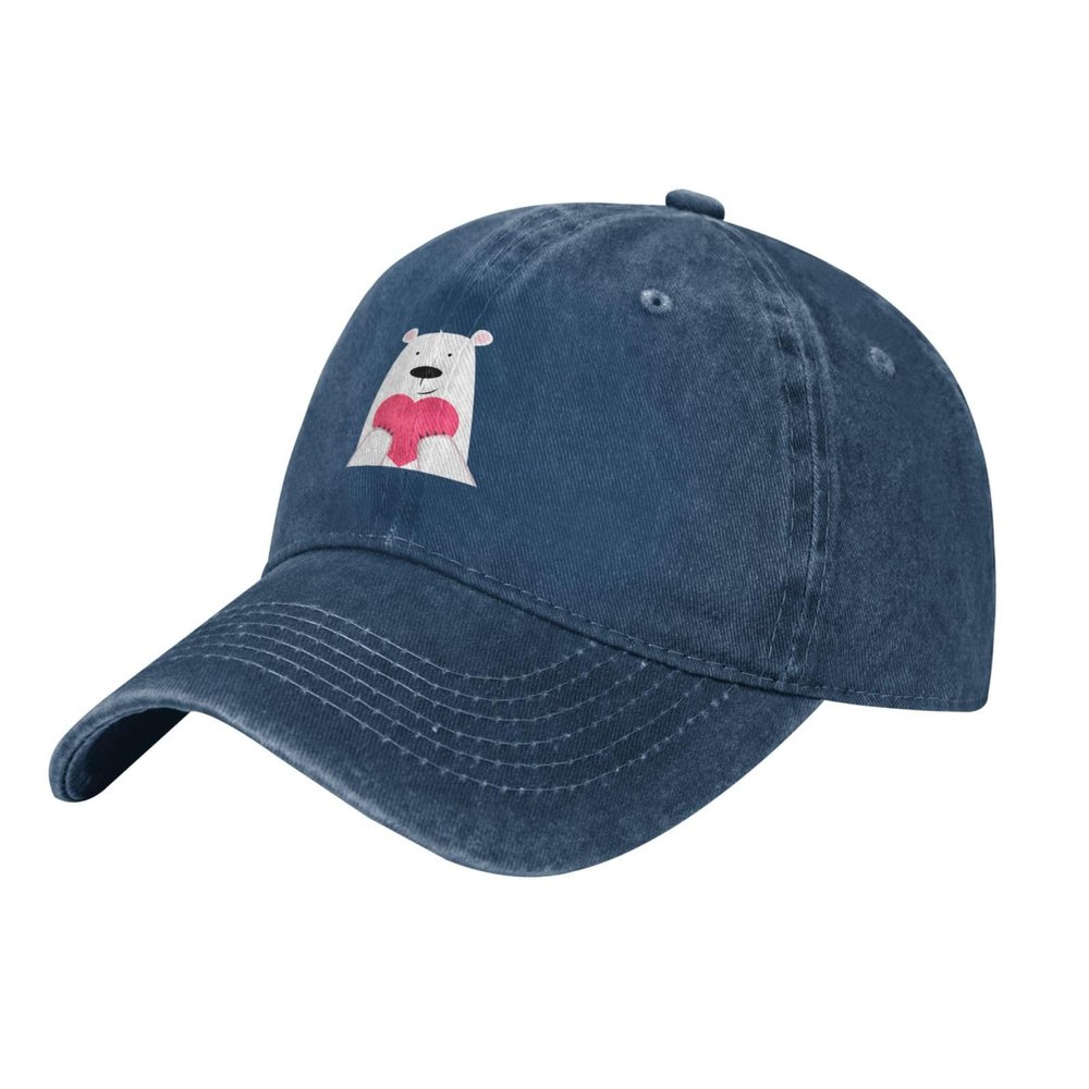 Funny and Cute Polar Bear Heart Trucker Hat for Men Women Denim Baseball Cap Dad Hat Golf Hats