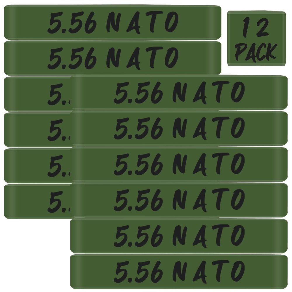 12 Pack Magsaddle 5.56 NATO Magazine Marking Bands 5.56 Caliber Identification Holster Accessories (OD Green - Black)