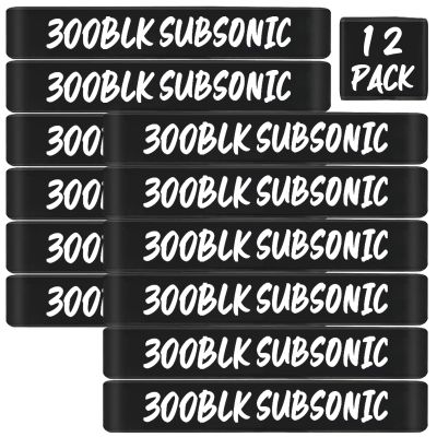 12 Pack Magsaddle .300 Blackout Subsonic Magazine Marking Bands .300 BLK Subsonic Caliber Identification Holster Accessories (Black - White)
