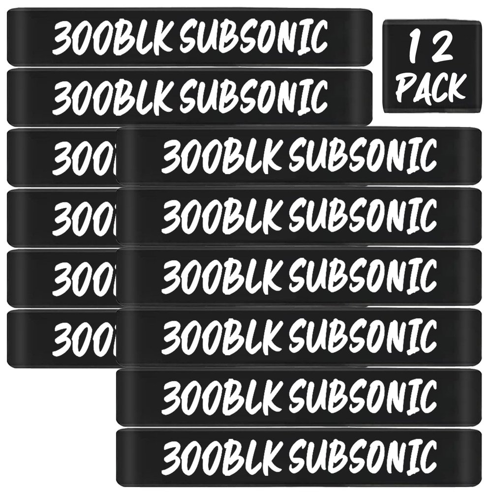 12 Pack Magsaddle .300 Blackout Subsonic Magazine Marking Bands .300 BLK Subsonic Caliber Identification Holster Accessories (Black - White)