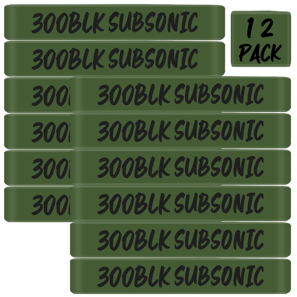 12 Pack Magsaddle .300 Blackout Subsonic Magazine Marking Bands .300 BLK Subsonic Caliber Identification Holster Accessories (OD Green - Black)