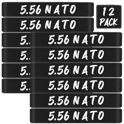12 Pack Magsaddle 5.56 NATO Magazine Marking Bands 5.56 Caliber Identification Holster Accessories (Black - White)
