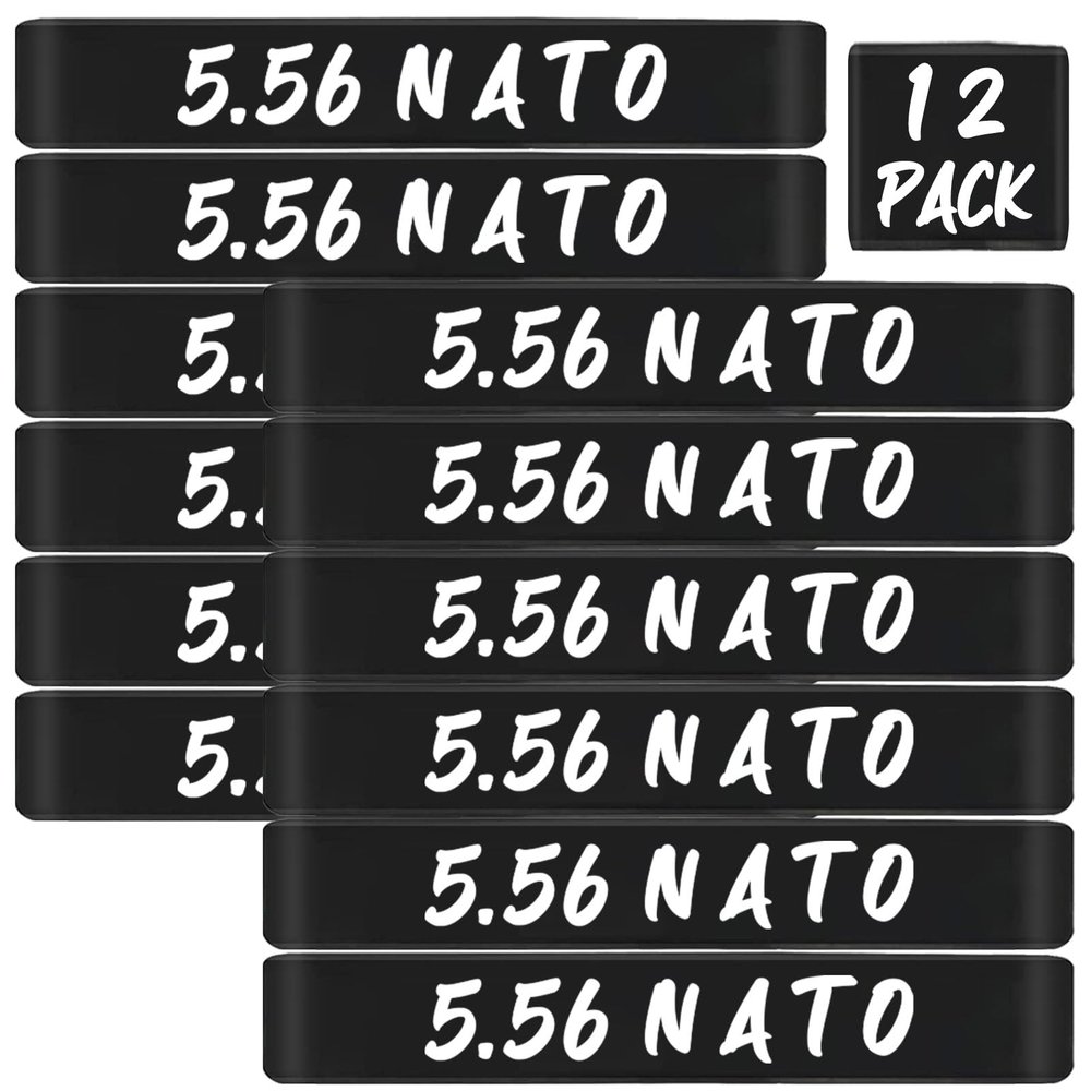12 Pack Magsaddle 5.56 NATO Magazine Marking Bands 5.56 Caliber Identification Holster Accessories (Black - White)