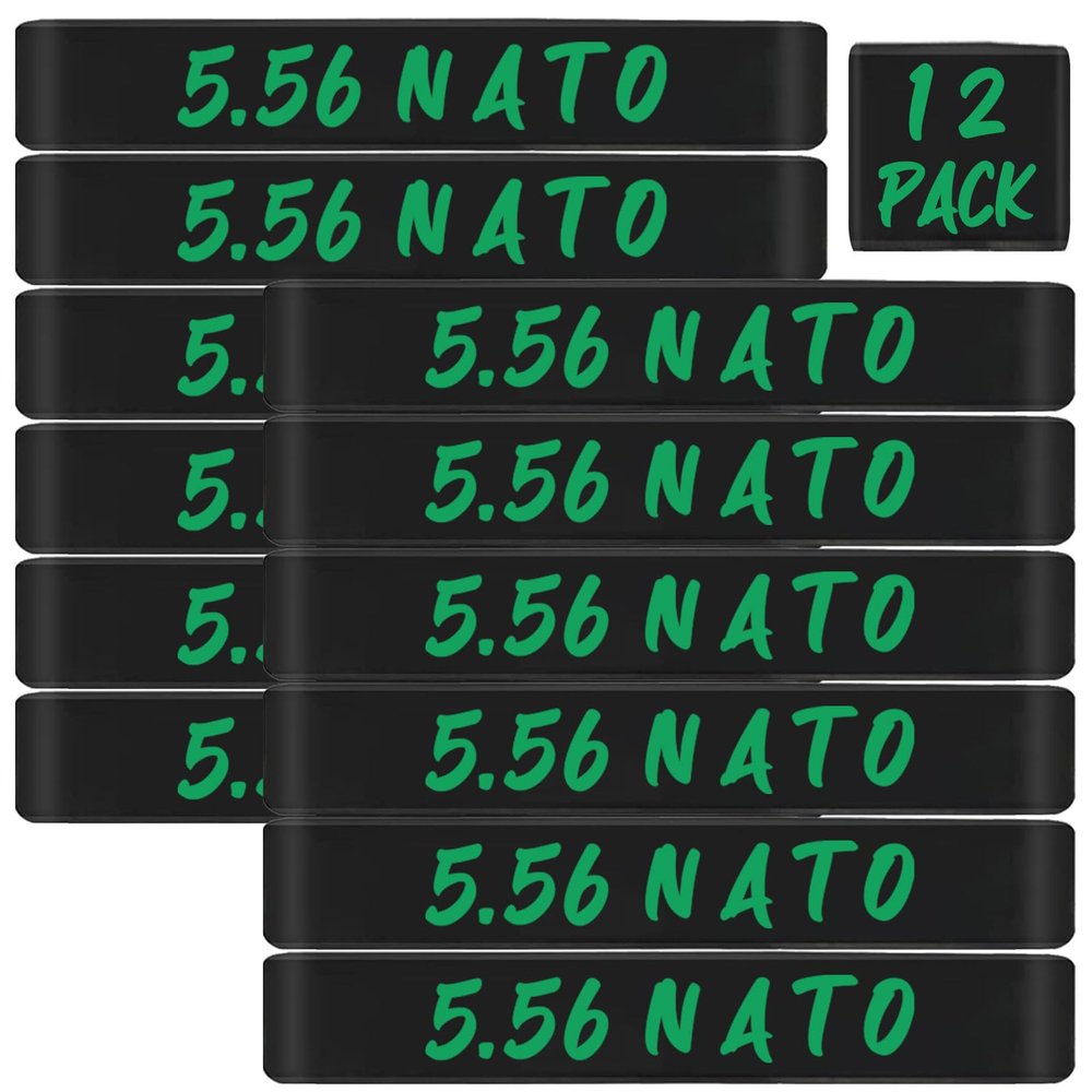 12 Pack Magsaddle 5.56 NATO Magazine Marking Bands 5.56 Caliber Identification Holster Accessories (Black - Green)