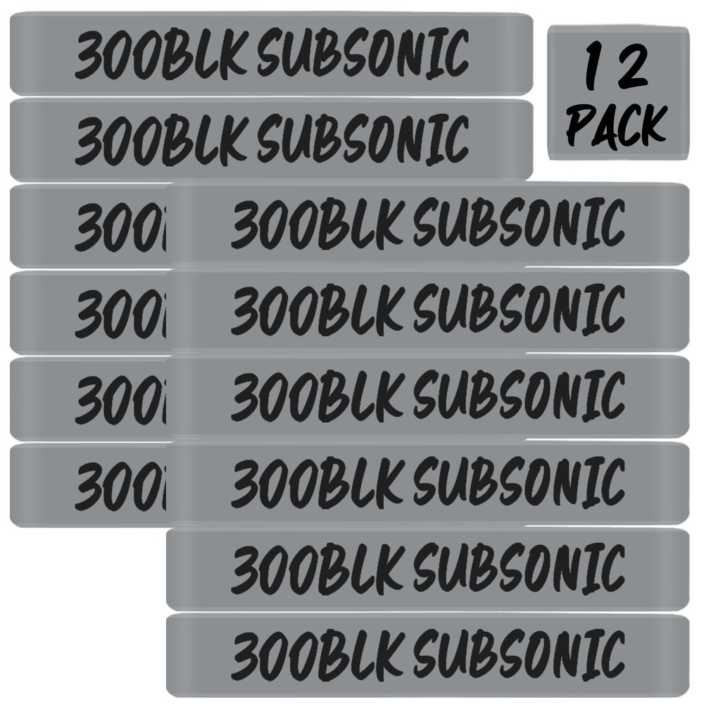 12 Pack Magsaddle .300 Blackout Subsonic Magazine Marking Bands .300 BLK Subsonic Caliber Identification Holster Accessories (Gray - Black)