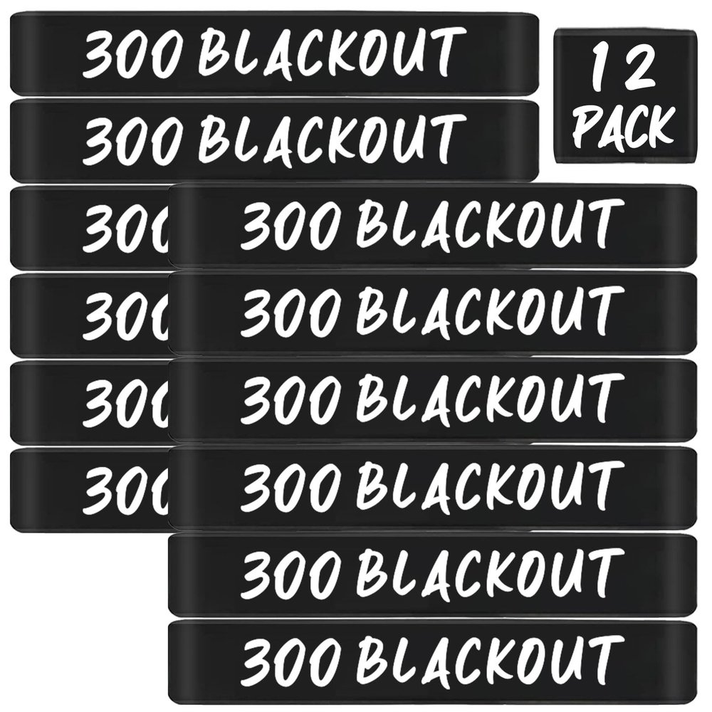 12 Pack Magsaddle .300 Blackout Magazine Marking Bands .300 BLK .300BO Caliber Identification Holster Accessories (Black - White)