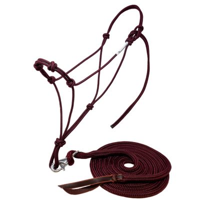 Knotty Girlz Four Knot Rope Halter and 12 Foot Lead Rope Training Set (Burgundy, Small)