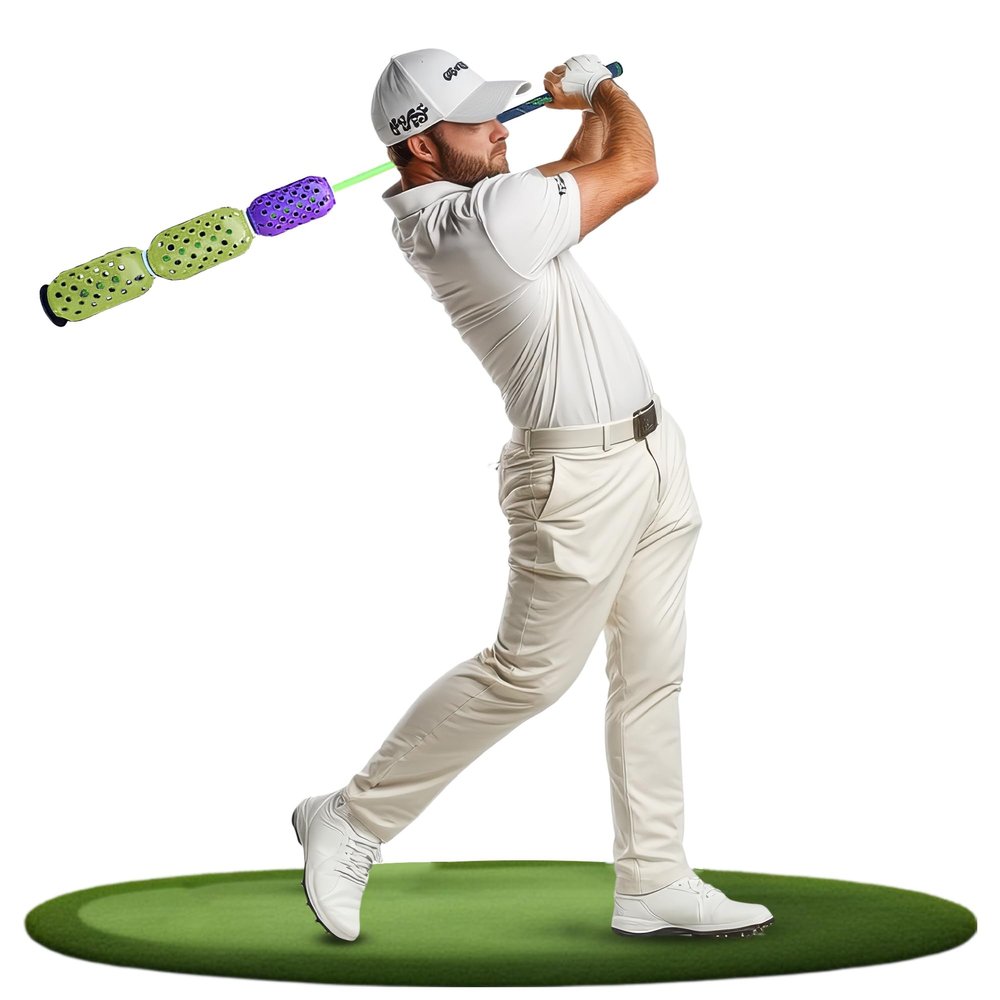 Aero Shaft, Golf Training Aid and Warm Up Tool, Speed Stick for Golf, Golf Swing Trainer, Improves Swing Speed, Wind Resistance, Adjustable Pineapples. (Green and Purple, Aero Shaft Iron)