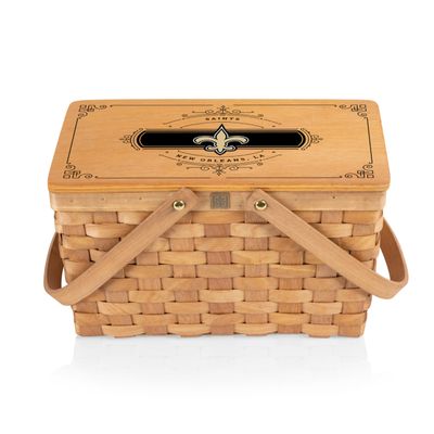 PICNIC TIME NFL New Orleans Saints Poppy Personal Picnic Basket, Insulated Lunch Bag, Retro Lunch Box, (Beige)
