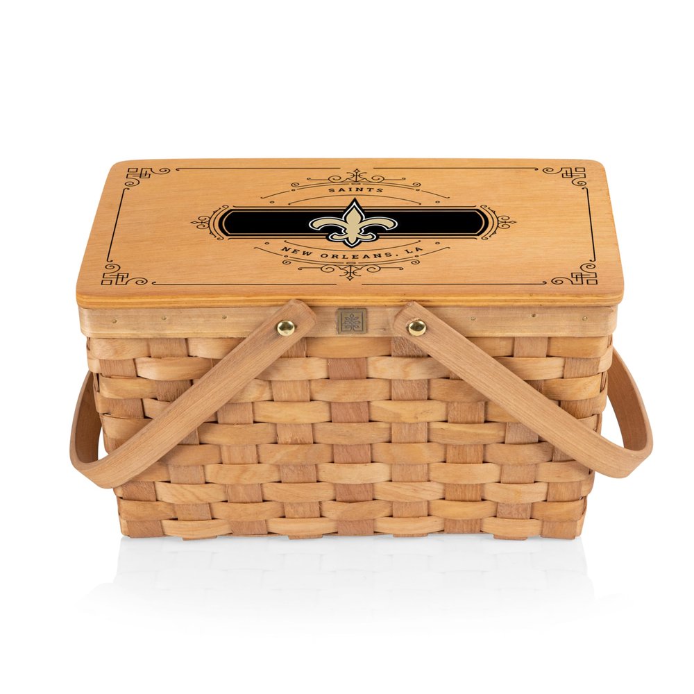 PICNIC TIME NFL New Orleans Saints Poppy Personal Picnic Basket, Insulated Lunch Bag, Retro Lunch Box, (Beige)