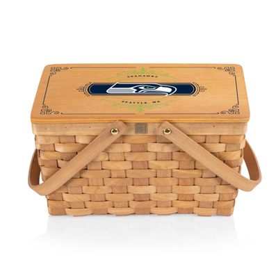 PICNIC TIME NFL Seattle Seahawks Poppy Personal Picnic Basket, Insulated Lunch Bag, Retro Lunch Box, (Beige)
