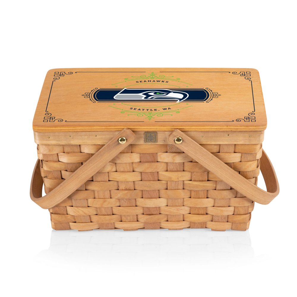 PICNIC TIME NFL Seattle Seahawks Poppy Personal Picnic Basket, Insulated Lunch Bag, Retro Lunch Box, (Beige)