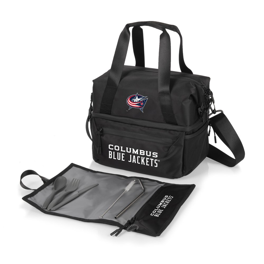 PICNIC TIME NHL Columbus Blue Jackets Tarana Lunch Bag Cooler with Utensils Made from Recycled Material, Lunch Box with Picnic Set, Upcycled Lunch Cooler Bag, (Carbon Black)