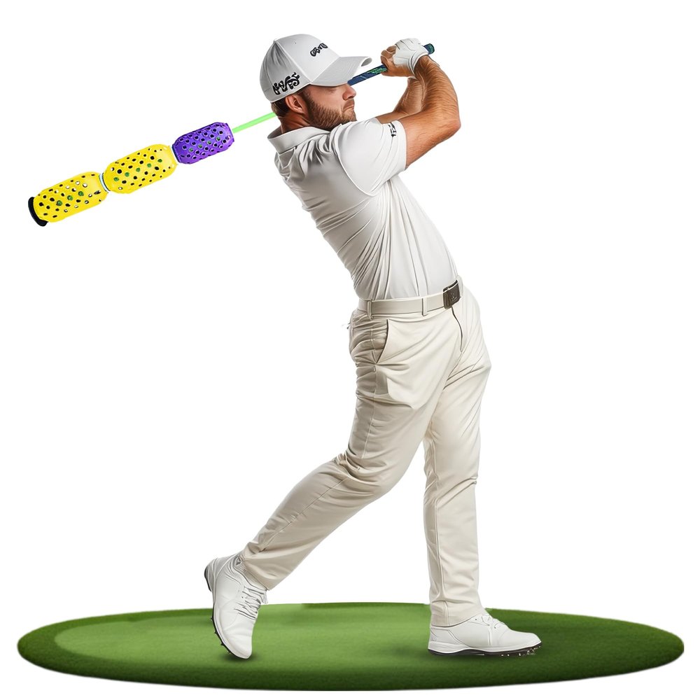 Aero Shaft, Golf Training Aid and Warm Up Tool, Speed Stick for Golf, Golf Swing Trainer, Improves Swing Speed, Wind Resistance, Adjustable Pineapples. (Yellow and Purple, Aero Shaft Iron)