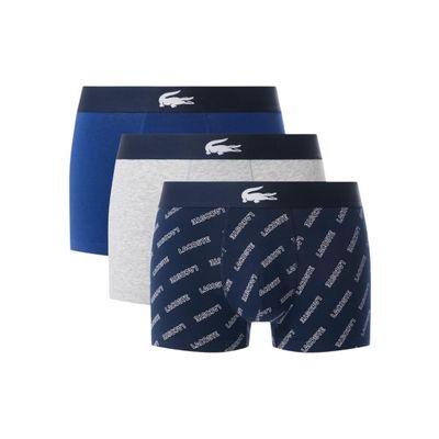 Lacoste Men's Cotton Stretch Diagonal Print Trunks, 3-pack, Navy Blue/White/Dove Grey, X-Small