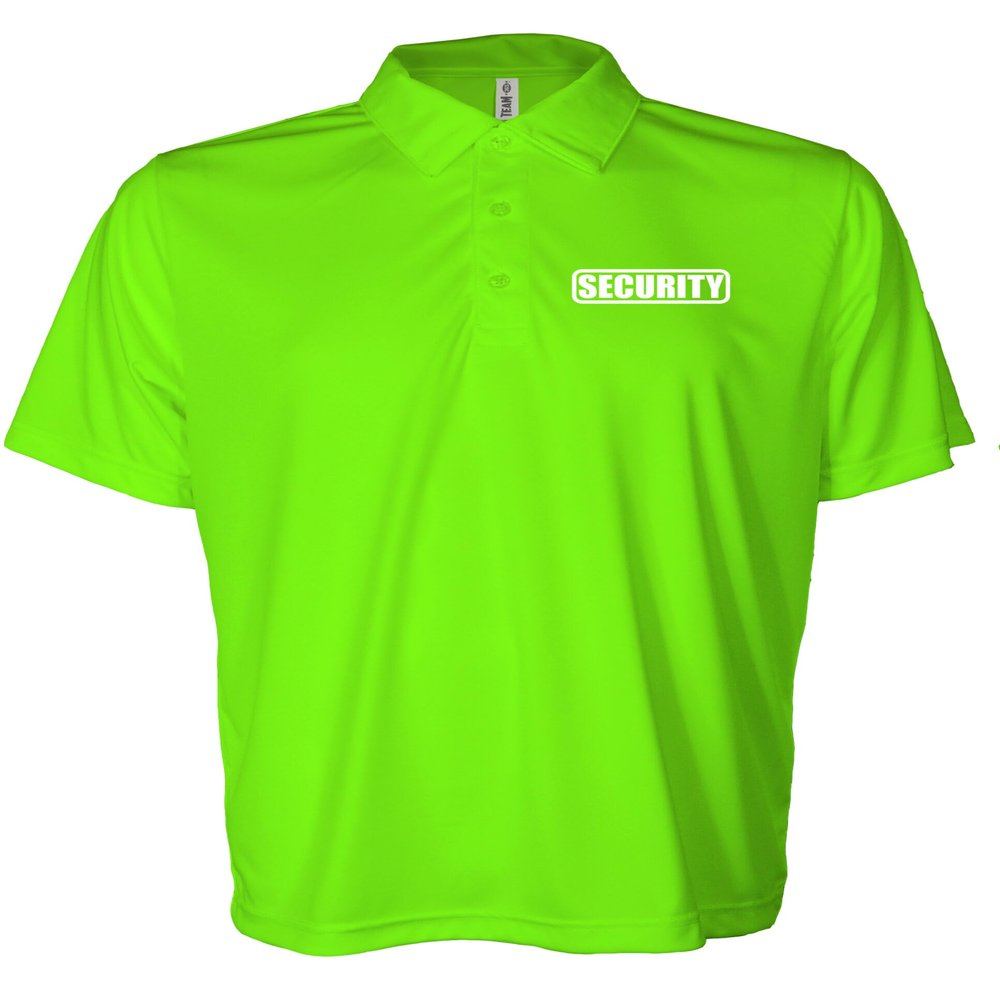 Security Polo in Safety Green with White/Reflective Design, Performance Polo w/Moisture Wicking Technology