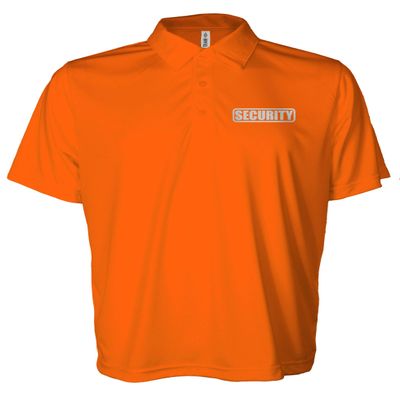 Security Polo in Safety Orange with Silver/Reflective Design, Performance Polo w/Moisture Wicking Technology