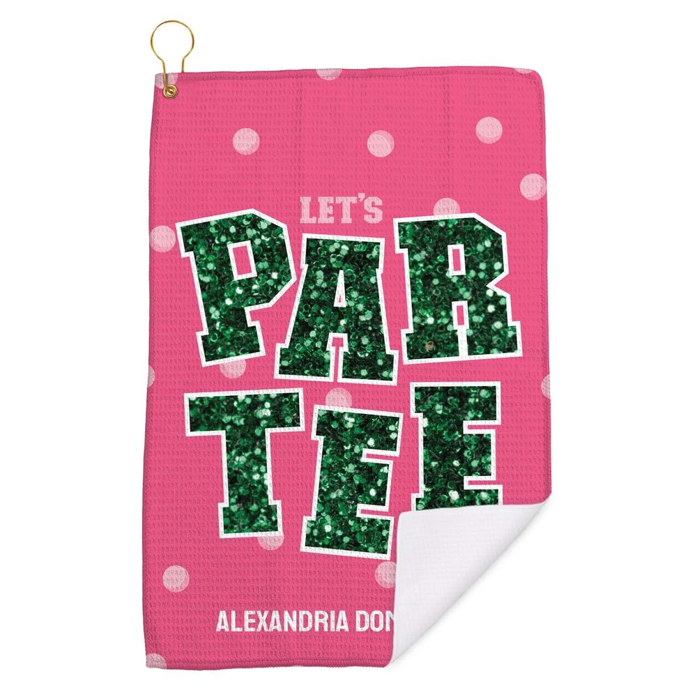 Canopy Street Personalized Faux Glitter Par Tee Golf Towel / 16" x 24" Custom Feminine Golfing Microfiber Towel with Gold Fastener/Personalized Mother's Day Athletic Accessory Present for Her