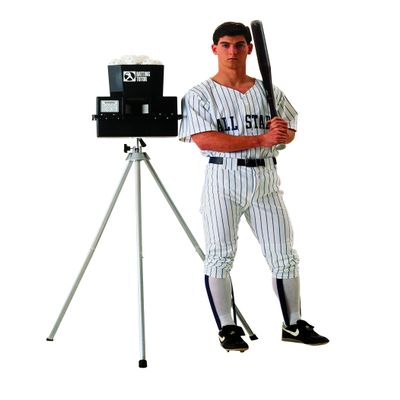 Baseball Tutor Pitching Machine - Batting Practice Without a Batting Cage. Used by High Schools and Colleges.