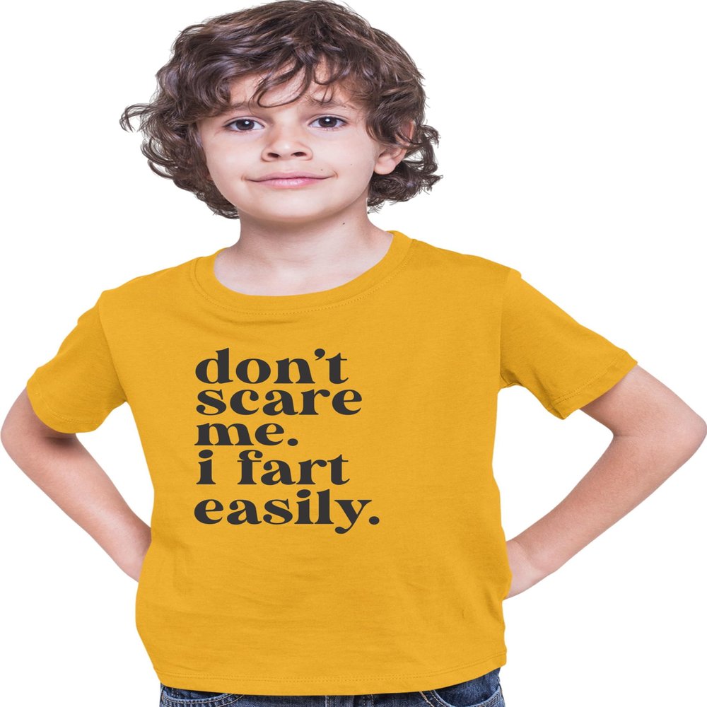 Medium Gold Youth Don't Scare Me I Fart Easily Funny T-Shirt