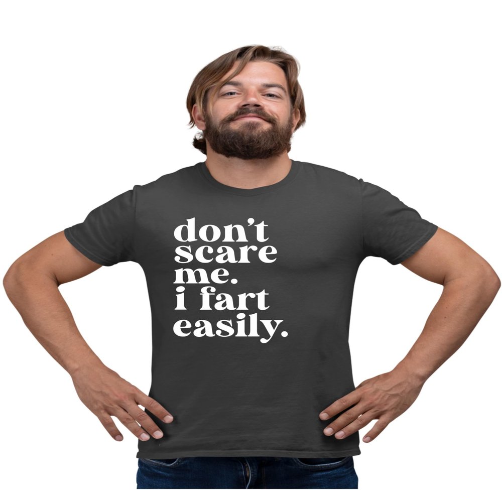 5X-Large Heather Black Mens Don't Scare Me I Fart Easily Funny T-Shirt