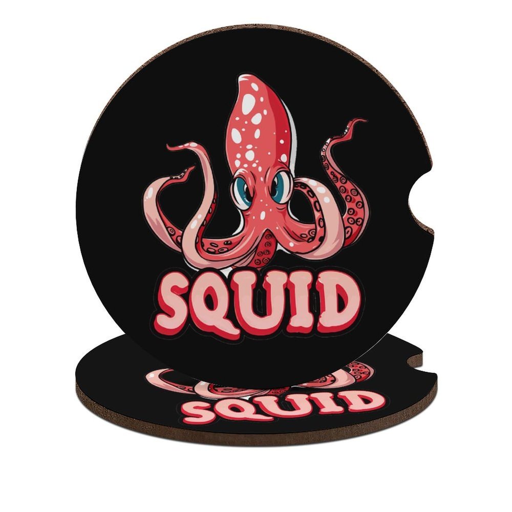 Cephalopod Squid Car Coasters for Cup Holders Cork Base Drink Coasters Auto Assecories 2PCS