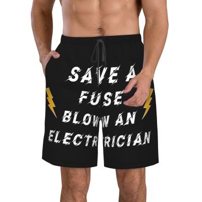 Men's Swim Trunks Save A Fuse Blow an Electrician Flag Beach Shorts Drawstring Lightweight Gym Running Shorts Gym Casual Loose Summer Shorts with Pocket