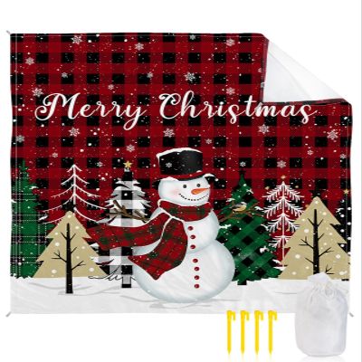 Beach Blanket Waterproof Sandproof Beach Mat,Christmas Snowman Red Black Buffalo Plaid Picnic Blankets with Sand Pockets and Stakes,Xmas Tree Snowflakes Seamless Outdoor Pad for Seaside,Travel